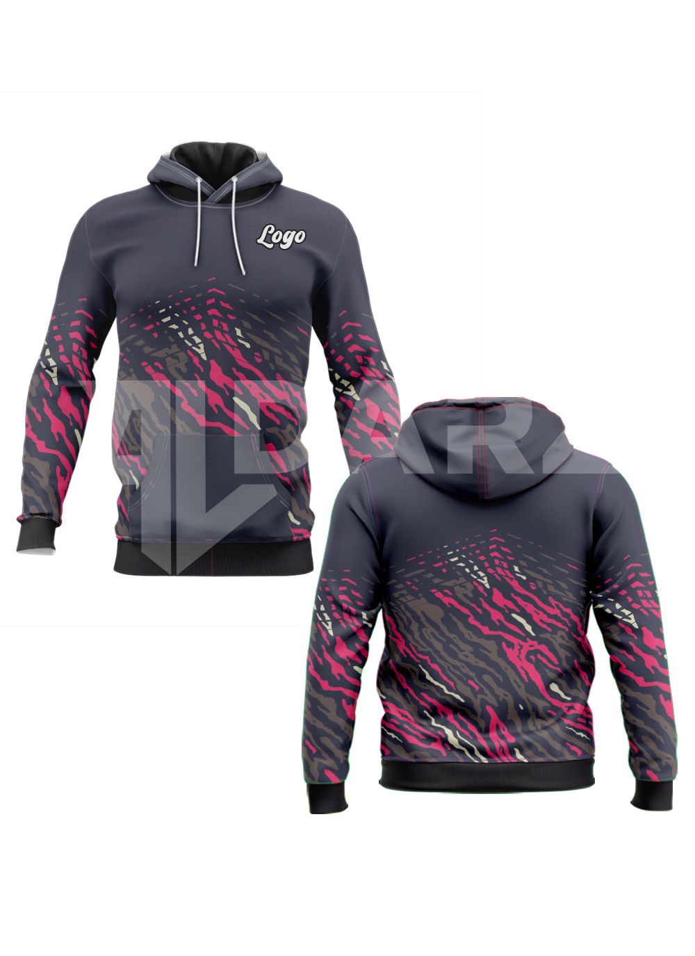 Custom Performance Hoodie – Charcoal Pink Velocity Pattern HDA-1