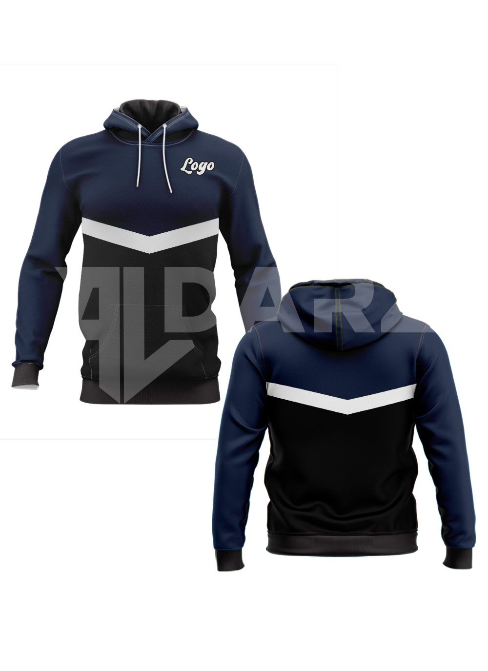 Custom Navy & Black V-Stripe Team Hoodie – Performance Design HDA-5