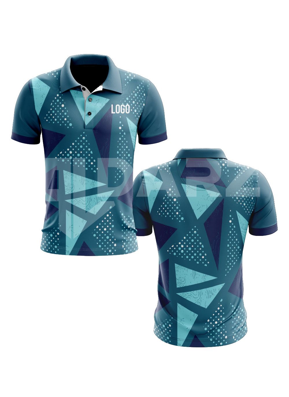 Custom Teal & Navy Geometric Polo Shirt – Personalized Sublimated Team & Corporate Polo PLS-5